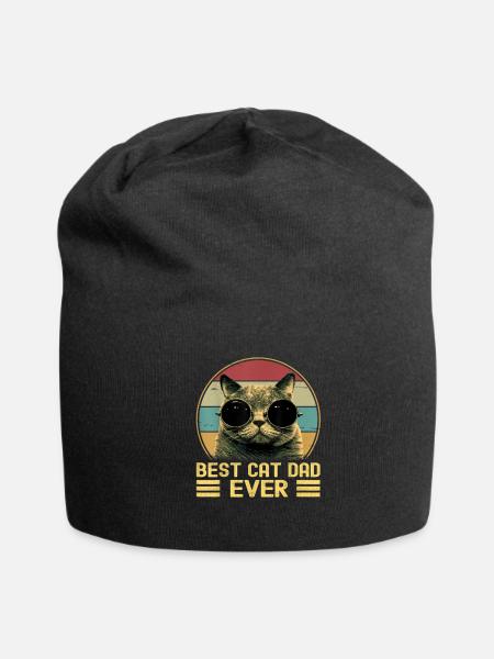 Vintage Best Cat Dad Ever Funny Cat Lover, Cat Dad - Tuque en jersey - noir - Devant