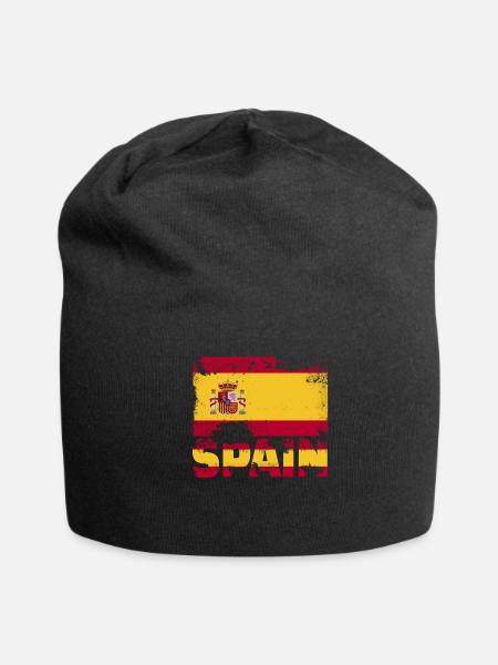 Spain Flag Vintage Distressed Espana Grunge Travel - Jersey Beanie - black - Front