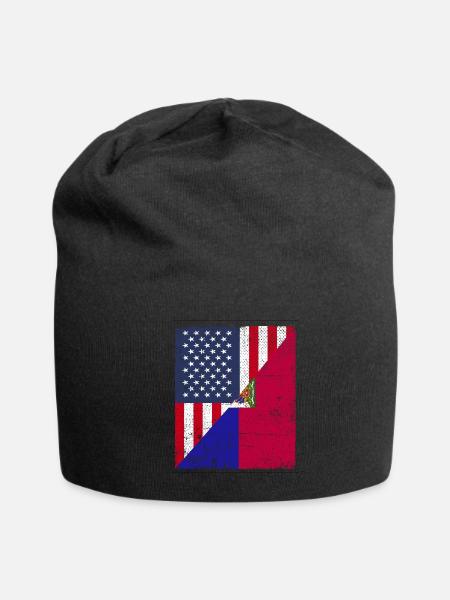 Half USA Flag Half Haiti Flag - Jersey Beanie - black - Front