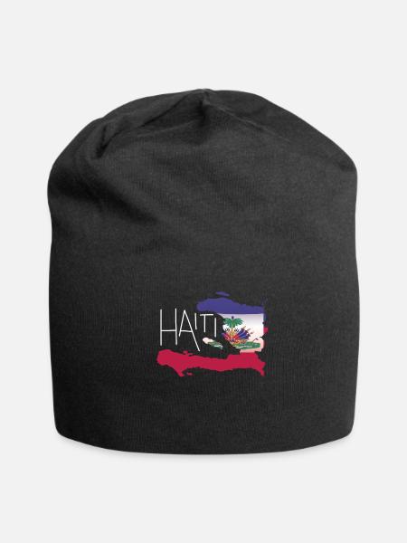 Retro Haitian Flag Haiti Map Art - Jersey Beanie - black - Front