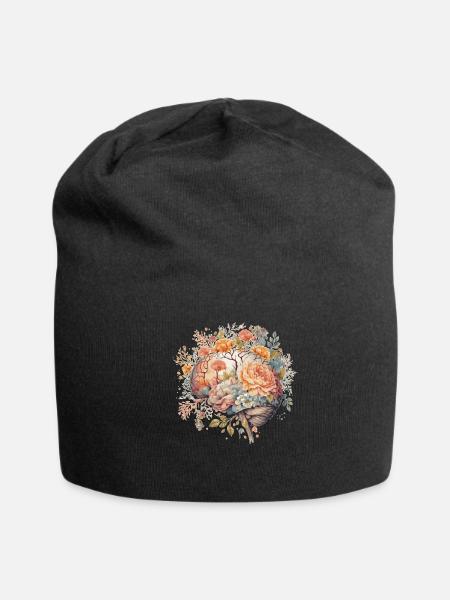 Brain Neuroscience Neurologist Spring Flower Menta - Jersey Beanie - black - Front