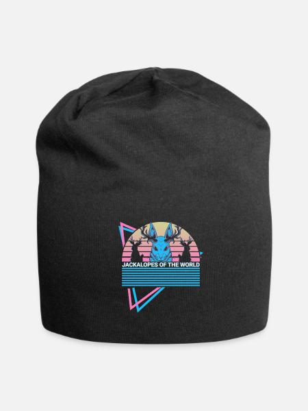 Jackalope Retro Cryptid - Jersey Beanie - black - Front