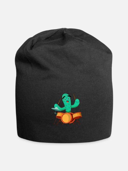 Drumming Drummer Cute Cactus Drumming - Jersey Beanie - black - Front