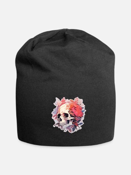 Skull Skull Flowers Skulls - Jersey Beanie - black - Front