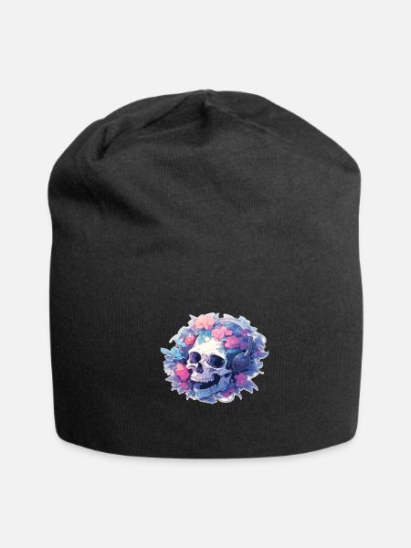 Skull Skulls Skull Headphones - Jersey Beanie - black - Front