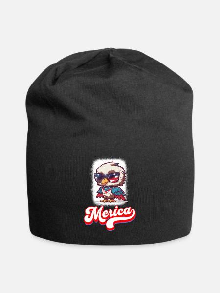 4th Of July Patriotic Cute Eagle Merica - Jersey Beanie - black - Front