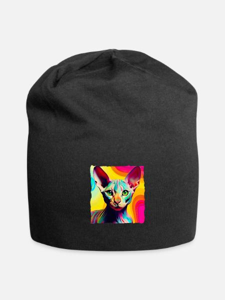Cool Hairless Cat Pop Art for a Cat Owner Cat - Jersey Beanie - black - Front