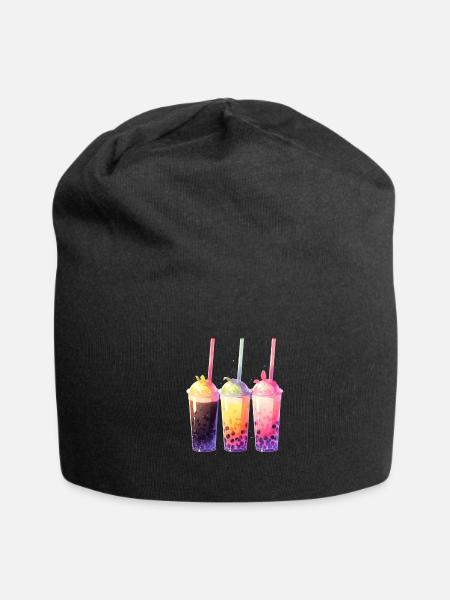 Boba Tea Bubble Milk Tea Drinks Kawaii - Jersey Beanie - black - Front