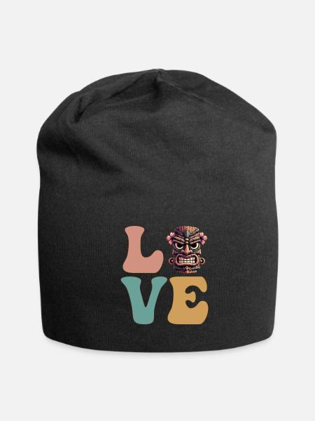 LOVE Tiki Luau Hawaiian Hawaii Tiki Mask - Jersey Beanie - black - Front