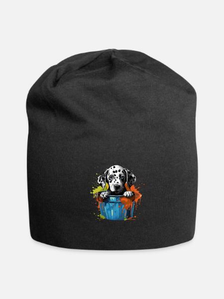 Dalmatian Cute Dog Paint Bucket - Jersey Beanie - black - Front