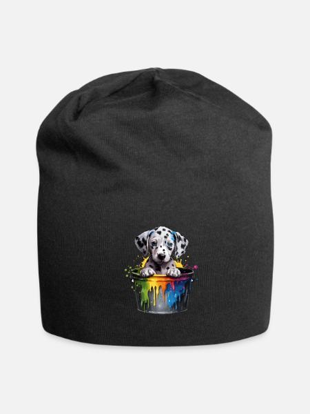 Dalmatian Cute Dog Paint Bucket - Jersey Beanie - black - Front