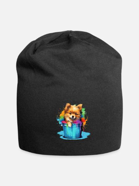 Pomeranian Cute Dog Paint Bucket - Jersey Beanie - black - Front