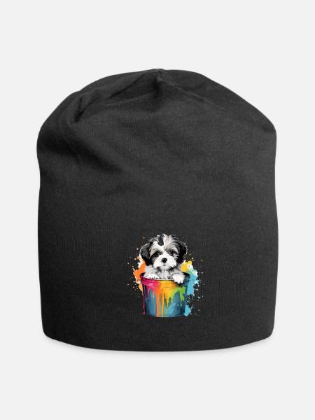 Maltese Cute Dog Paint Bucket - Jersey Beanie - black - Front