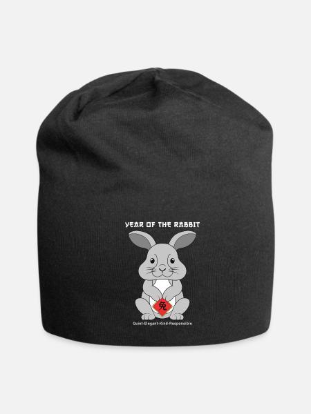 Year Of Rabbit Cute Zodiac Chinese New Year - Jersey Beanie - black - Front