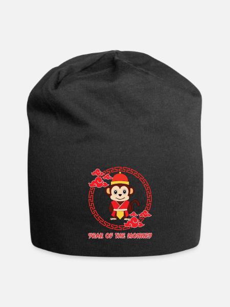 Year Of Monkey Cute Zodiac Kawaii New Year - Jersey Beanie - black - Front