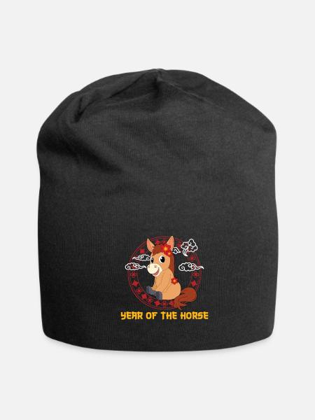 Year Of The Horse Cute Kawaii Chinese New Year - Jersey Beanie - black - Front