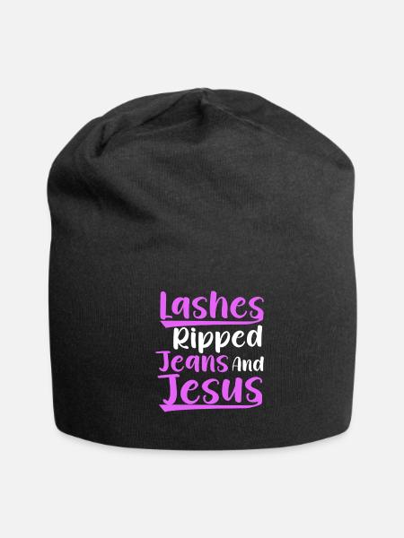 Lash Artist Eyelash Lover Lashes Ripped Jeans And - Jersey Beanie - black - Front