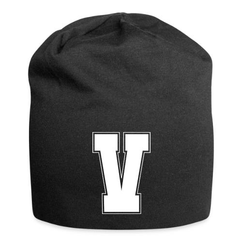 White Letter V – Varsity Alphabet Monogram - Jersey Beanie