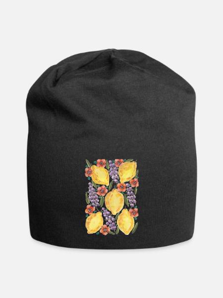 Lemon lavender flower pattern - Jersey Beanie - black - Front