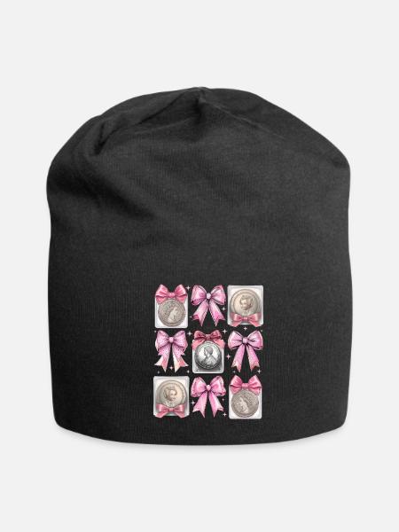 Coquette Bow Coin Collecting Coin Collector - Jersey Beanie - black - Front