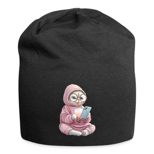 Cool Cat Bubble Tea Cartoon Design - Jersey Beanie