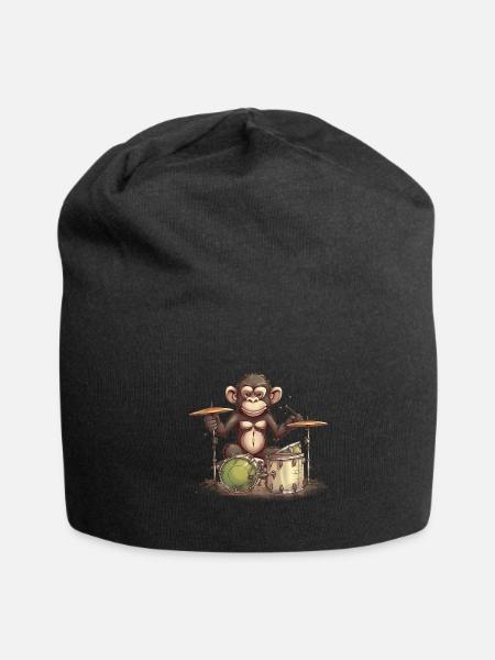 Monkey Drums for a drummer percussionist musician - Jersey Beanie - black - Front