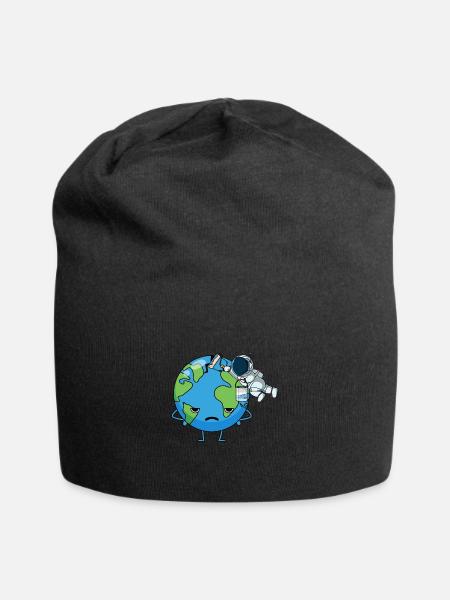 Funny astronaut painting planet earth - Jersey Beanie - black - Front