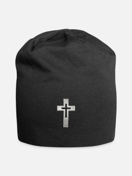 Silver Christian cross - Jersey Beanie - black - Front
