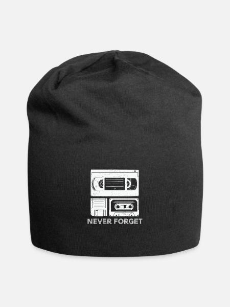 Never Forget Cassette and Disc 70s 80s 90s old - Jersey Beanie - black - Front