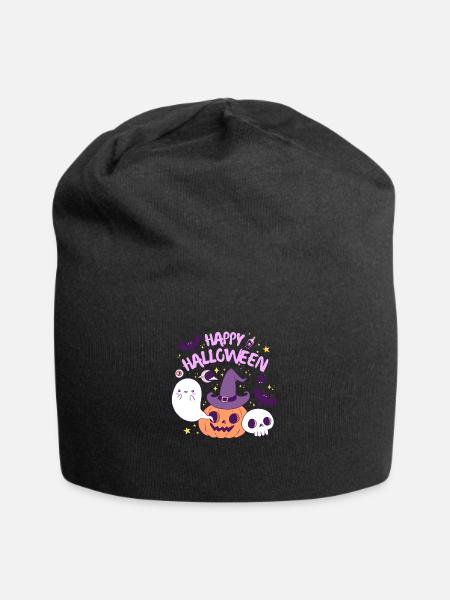 Happy Halloween A Cute Witch Pumpkin With A Ghost - Jersey Beanie - black - Front