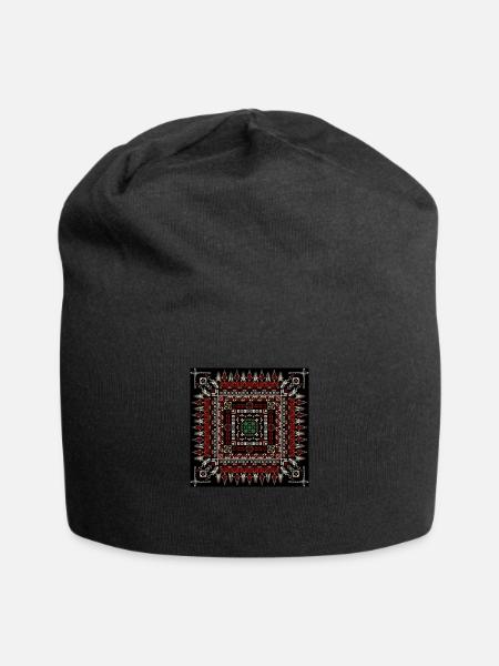 palestine, tatreez, palestinian tatreez, cross sti - Jersey Beanie - black - Front