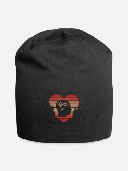 Cute Red Vintage Heart Psychology Valentine Day - Jersey Beanie - black - Front