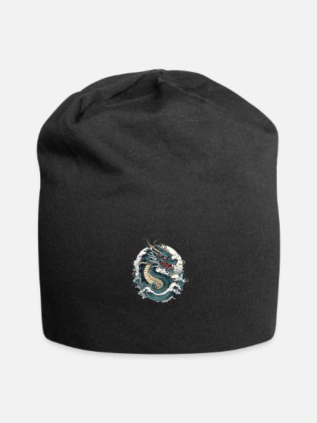 illustration of japanese dragon japanese - Jersey Beanie - black - Front