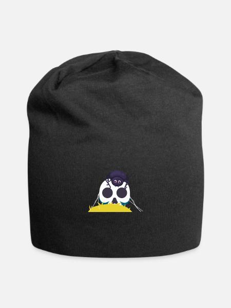 Cute spider in head skull - Jersey Beanie - black