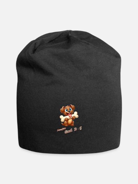 cute Puppy holding Bone - Jersey Beanie - black