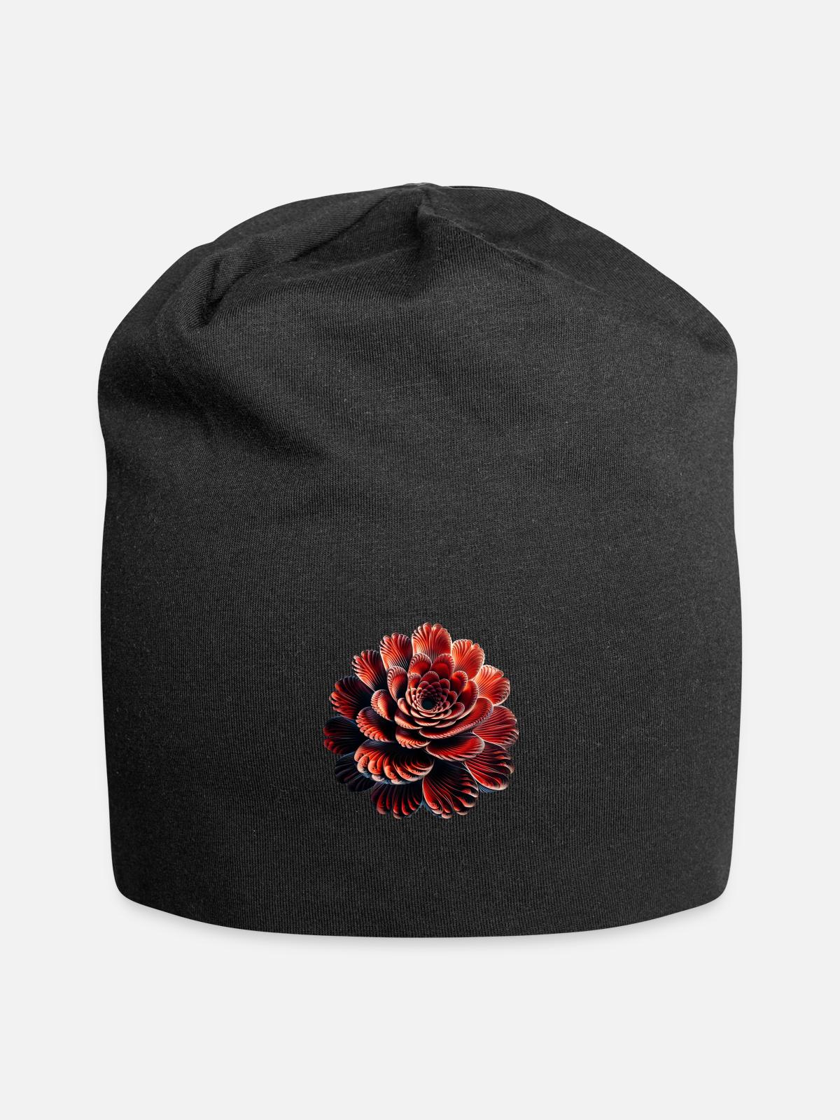 Red Flower Fractal - Jersey Beanie - black - Front