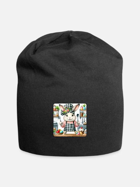 Rabbit Cooking Easter Bandana Ingredients - Jersey Beanie - black - Front