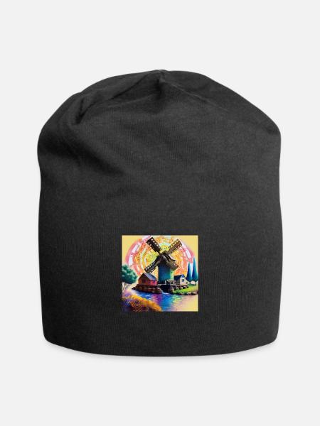 Landscape with a mill - Jersey Beanie - black - Front