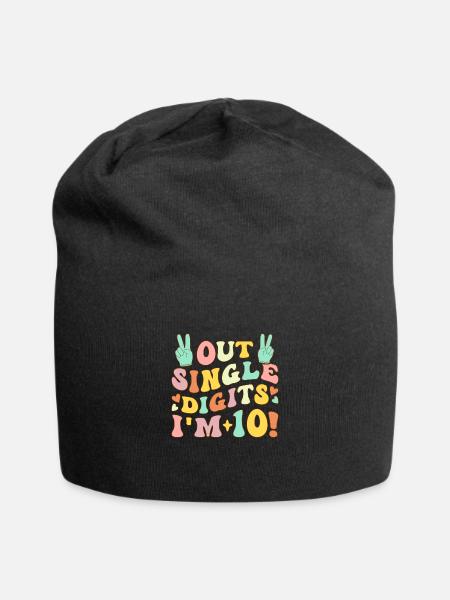 Peace Out Single Digits Retro 10th Birthday Party - Jersey Beanie - black - Front