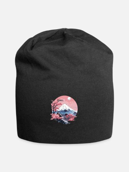 Mount Fuji Sakura - Jersey Beanie - black - Front