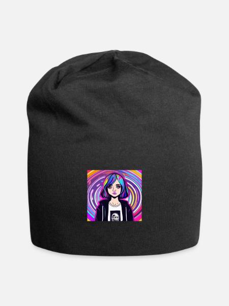 Psychedelic,Emo,Pattern,Color transitions,Vibrant, - Jersey Beanie - black - Front