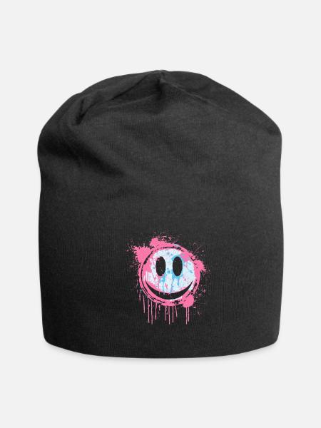 Graffiti Smiley Face - Urban Street Art - Jersey Beanie - black