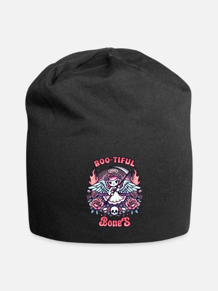 Bootiful Cute Pastel Angel of Death Skulls - Jersey Beanie - black