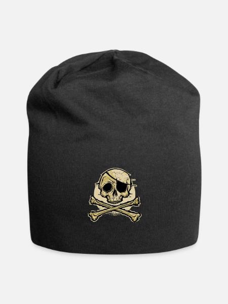 Skull And Crossbones With Eye Patch Graphic - Jersey Beanie - black - Front