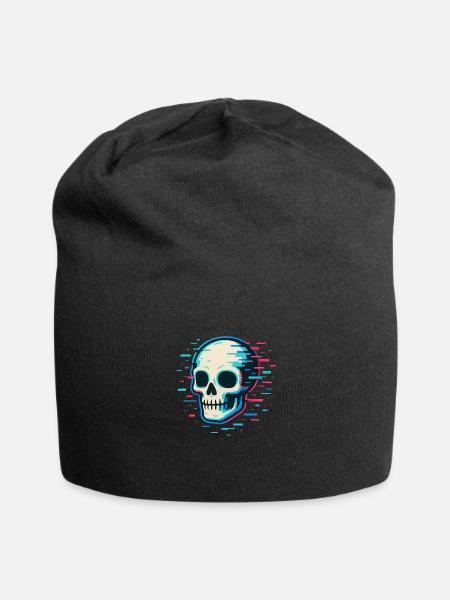Glitch Skull – Vaporwave Tech Art - Jersey Beanie - black - Front