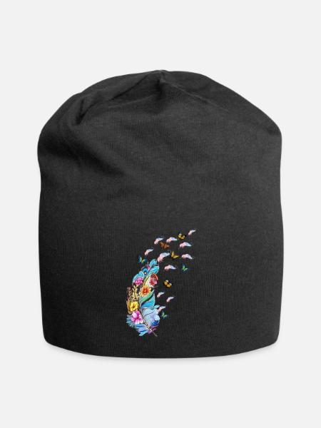 Butterfly Feather Print graphic,women gift T-Shirt - Jersey Beanie - black - Front