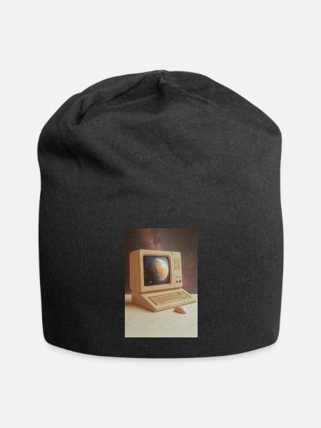 Retro Computer Meets Outer Space - Jersey Beanie - black - Front