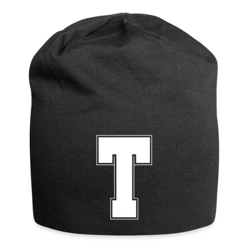 White Letter T – Varsity Alphabet Monogram - Jersey Beanie