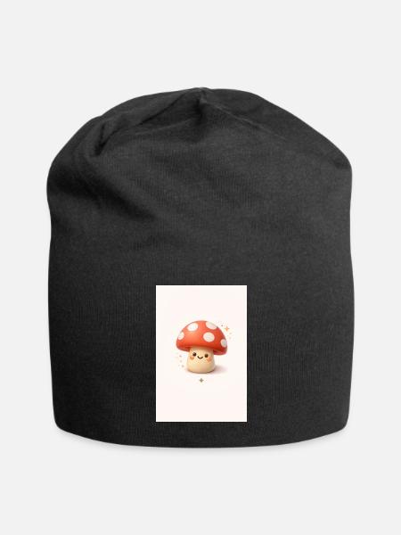 Happy Forest Mushroom Icon - Jersey Beanie - black