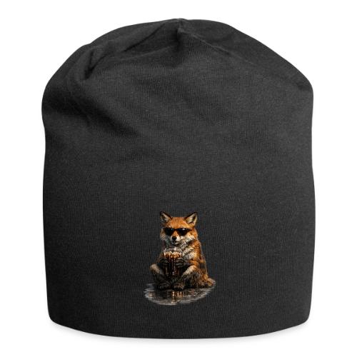 Cool Red Fox Wearing Sunglasses Drinking Coffee - Jersey Beanie